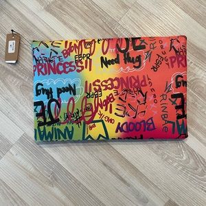 Graffiti Clutch with gold chain strap